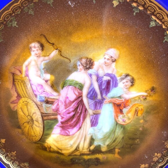 Set of 3 Antique Angelica Kauffman Style D.F.Czech Plates 61/4" Cobalt &Gold 22K - Picture 11 of 13
